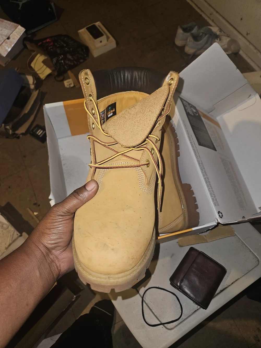 Timberland Men’s Wheat Nubuck Work Boots with Dark Brown Collar